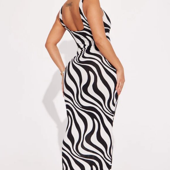 Fashion Nova Maisie Maxi Dress Black White Zebra Print Large RN149037 Style KSD1 - Picture 4 of 8